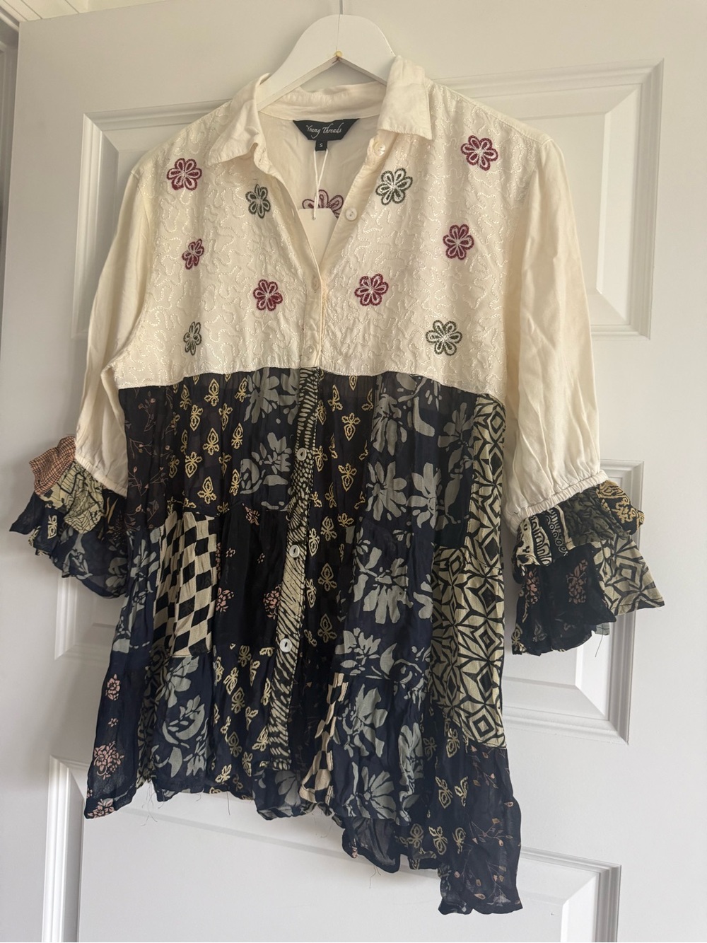 Young Threads Boho Patchwork Embroidered Ruffle Top – NWT - Picture 3 of 13